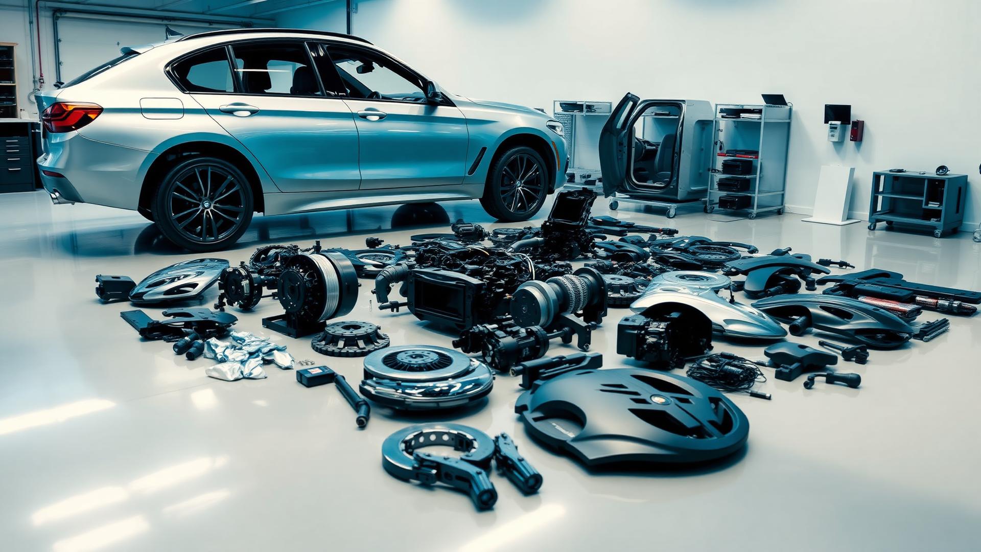 BMW OEM parts laid out in Auto West Group wholesale warehouse
