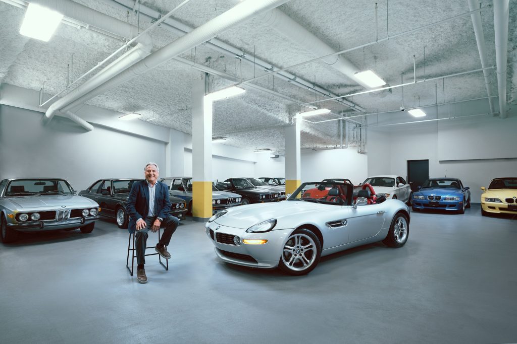 Classic Garage interior with vintage BMWs including a Z8 roadster